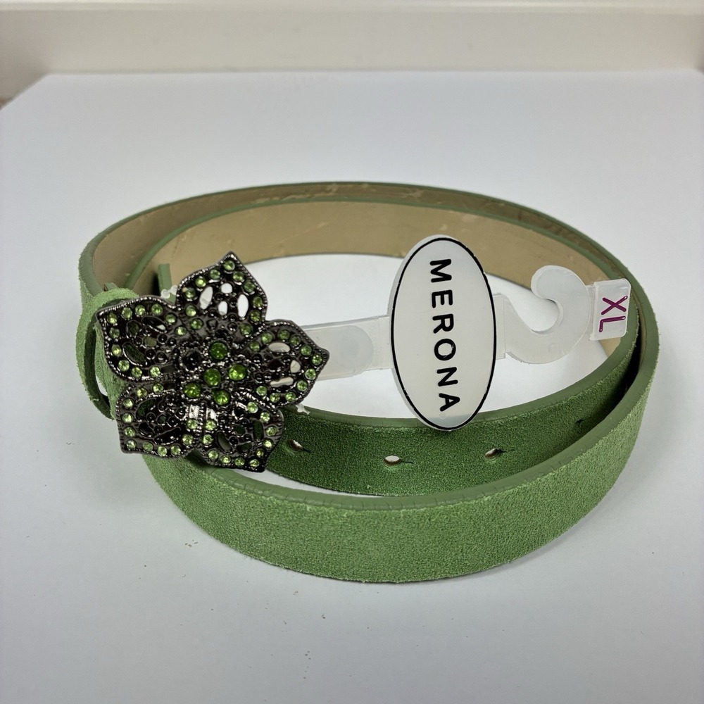 Y2K Vintage Woman's Belt Flower Buckle Mint Green XL * Small Damage
